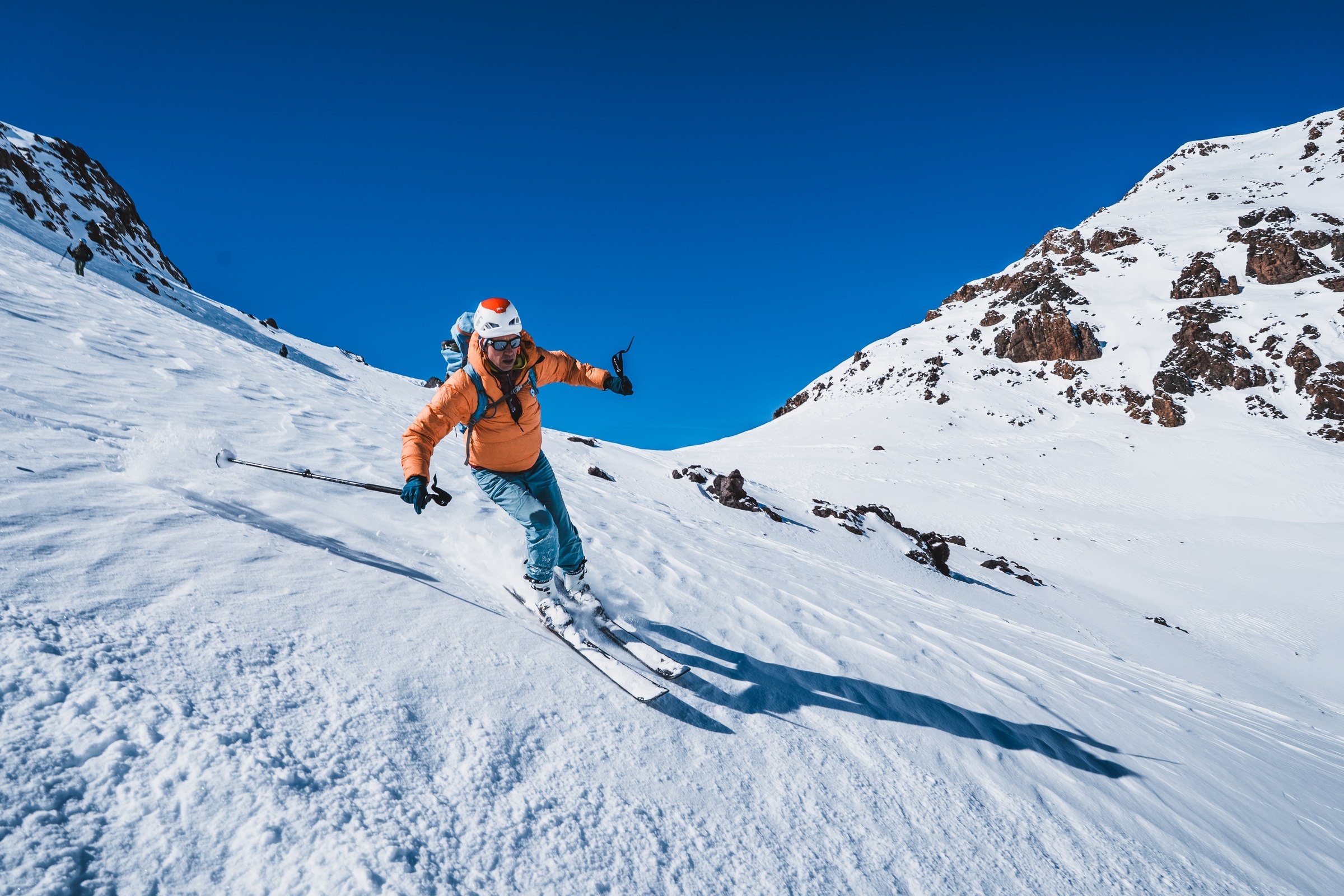 Ski de randonnee et paysage d altitude dans le massif du Toubkal, Haut Atlas marocain